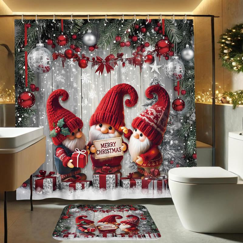 Christmas Themed Shower Curtain Set